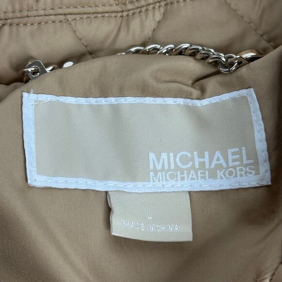 Michael Kors Khaki Diamond Quilted Field Jacket Coat Button Up Womens Large L - Picture 5 of 12